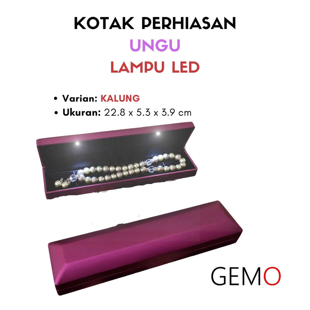 Kotak Perhiasan Berlampu Warna Ungu Set / Cincin / Liontin / Gelang / Kalung Koye / Jewelry Box Tempat Perhiasan Lampu LED Murah Cocok Untuk Gift / Hadiah, Lamaran, Mahar Pernikahan, Hantaran Tunangan, Seserahan Pernikahan