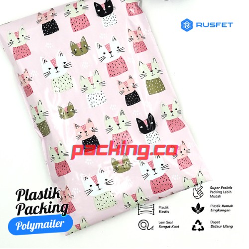 

50 PCS (35 CM x 45 CM) AMPLOP PLASTIK POLYMAILER MOTIF CUTIE CAT - RUSFET, KUAT TIDAK MUDAH SOBEK