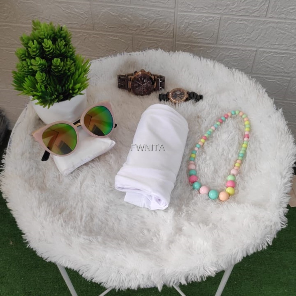 GAMIS LEBARAN MANSET ADEM LENGAN PANJANG MANGSET & MANSET ADEM LENGAN KUTUNG MANGSET POLOS WANITA INNER DRESS-PUTIH