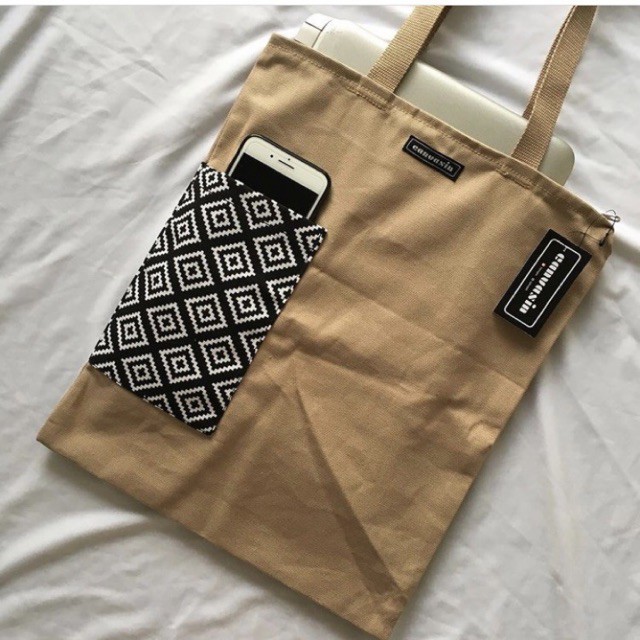 Tote bag khaki &amp; weaving motif - canvasin