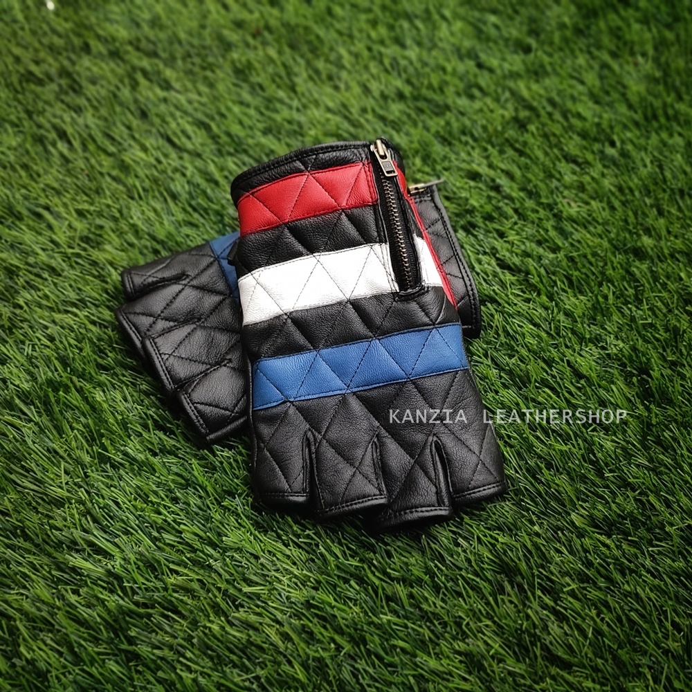 Sarung Tangan Motor Kulit Domba Motif Bendera - Leather Gloves Flag