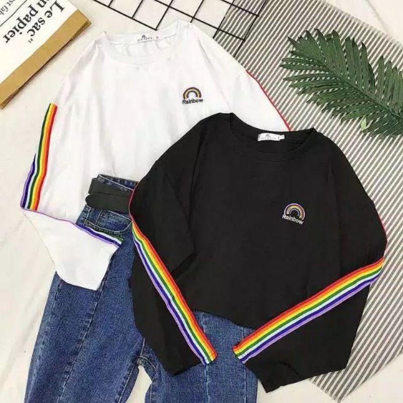 Sweater pelangi / rainbow ( list asli - sablon timbul )