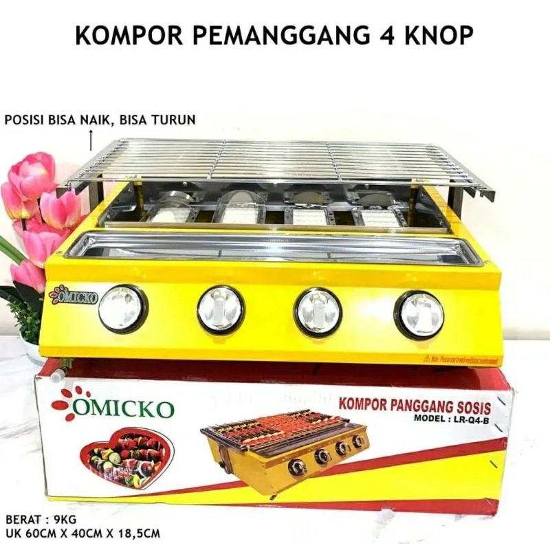 Kompor Gas Roaster/ Kompor Panggang Sosis omicko panggangan gas 4 mata tungku