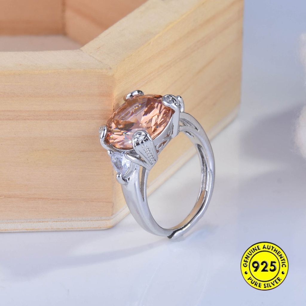 Cincin Batu Morgan 3 Karat Adjustable Dengan Berlian Imitasi Warna Champagne Untuk Wanita
