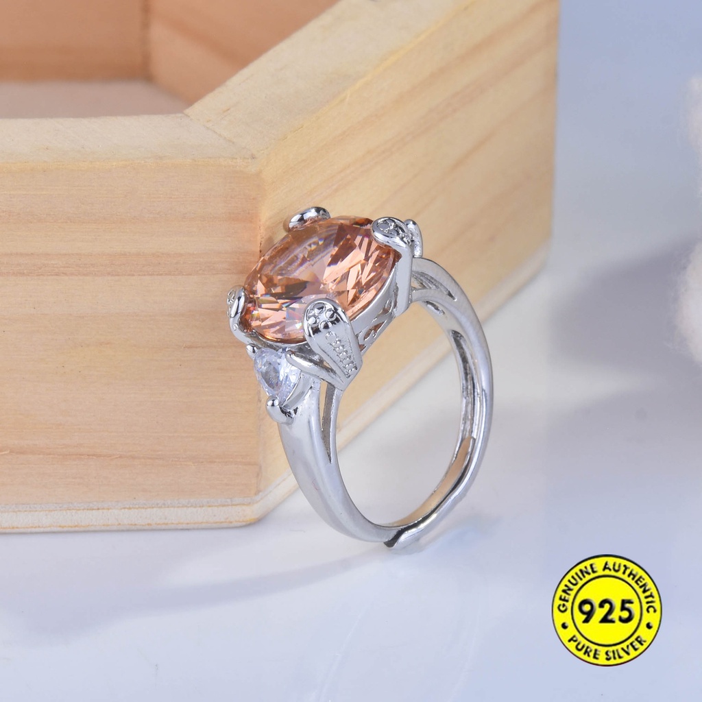 Cincin Batu Morgan 3 Karat Adjustable Dengan Berlian Imitasi Warna Champagne Untuk Wanita