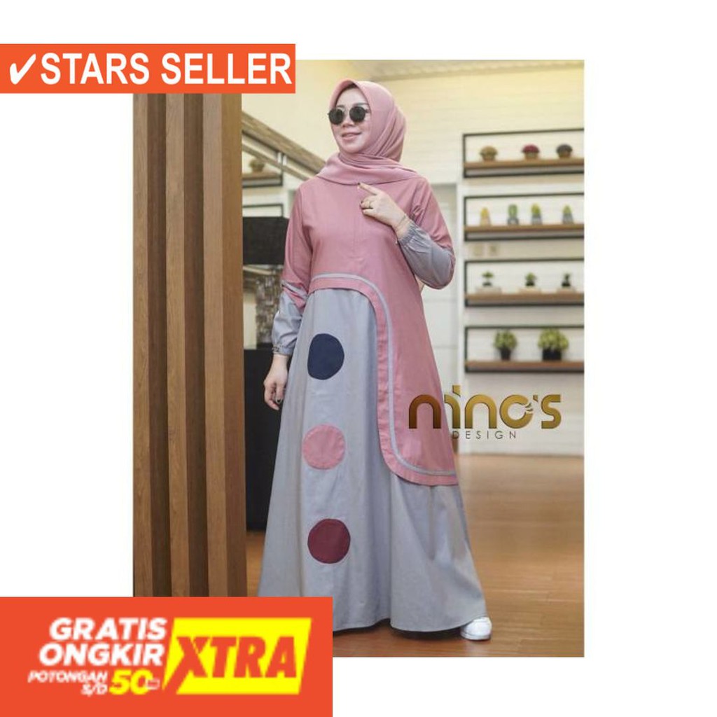BAJU LEBARAN PAKAIAN MUSLIMAH SYARI BERGO BALOTELI / Gamis Ninos ( GM - 031 )