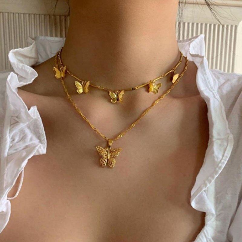 Kalung Choker Rantai Bahan Alloy Warna Emas Gaya Boho Punk Untuk Wanita 2020