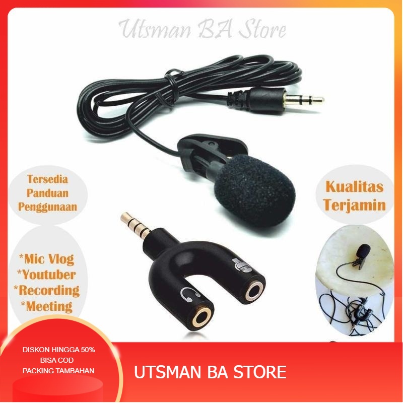 MIC KLIP ON MIC CLIP ON MIC VLOG MIC YOUTUBER PAKET MIC KLIP ON DAN SPLITTER MICROPHONE