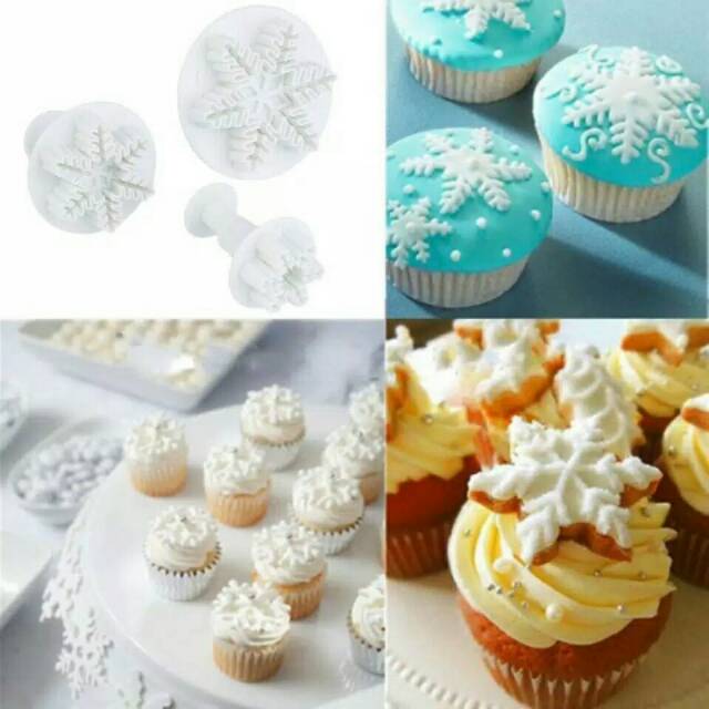 Cetakan kue fondant snowflake frozen cutter alas adonan plunger modelling