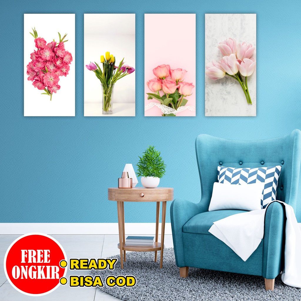 Hiasan Dinding Flower walldecor rumah Shaby Cic motif bunga flower tulip mawar pink merah murah