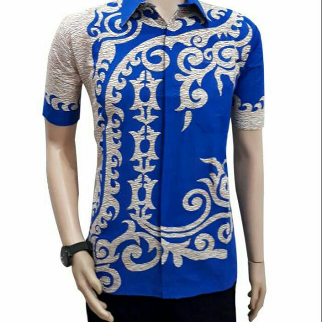 kemeja batik lengan pendek biru
