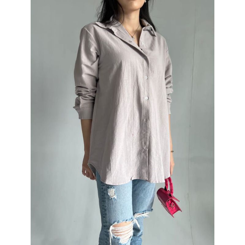 Kemeja Oversize Linen Wanita - Linen Shirt - Atasan Wanita Lengan Panjang 990