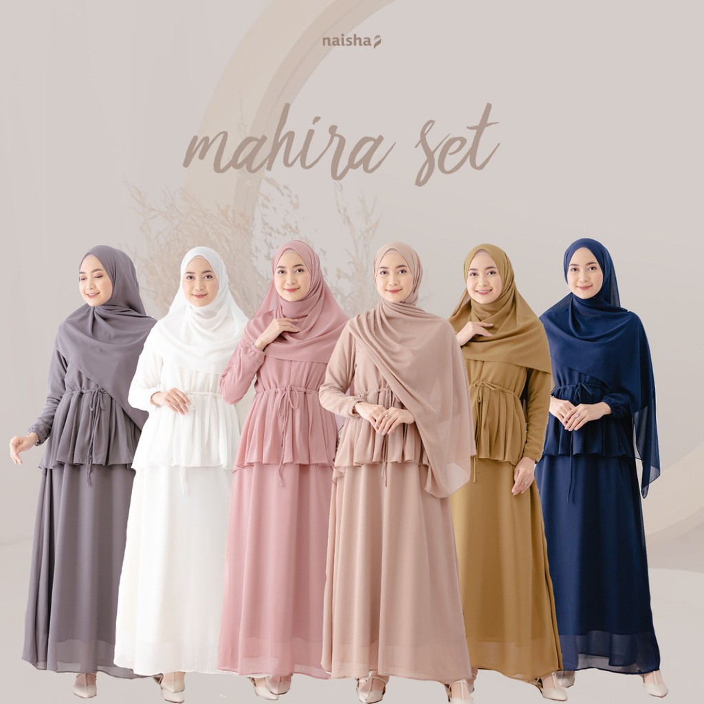 Naisha Gamis Mahira Set+Pashmina Ceruty/Gamis Wanita/Gamis Muslim/Syar'I