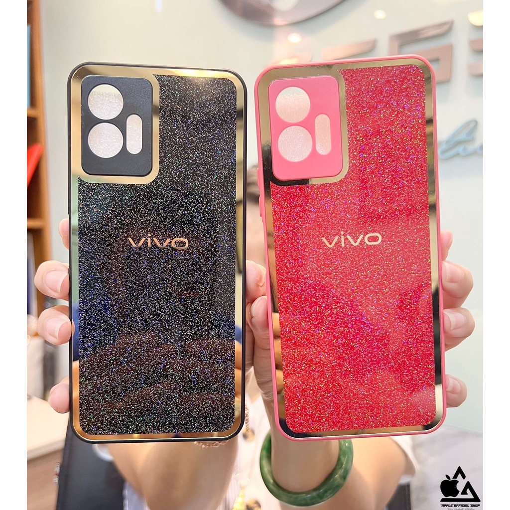 Glass Case Candy Gliter List Chrome VIVO Y12 Y15 Y17 Y12S Y20 Y20i Y20S Y21 Y21S Y21A Y33S Y33T Y15S Y01 Y75 5G T1 5G TEMPERED GLASS CASE List Gold SOFTCASE SILIKON CANDY MEWAH