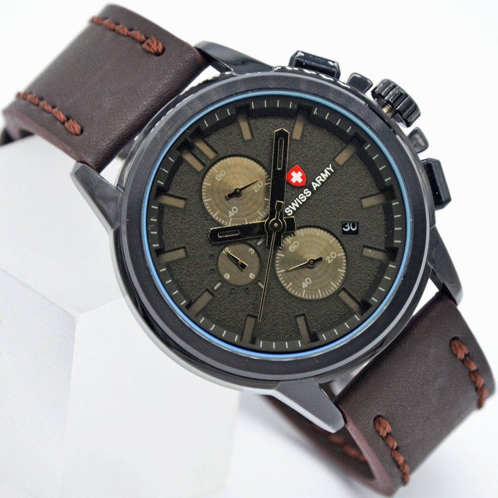 JAM TANGAN PRIA KEREN ARMY CHRONO AKTIF TALI KULIT