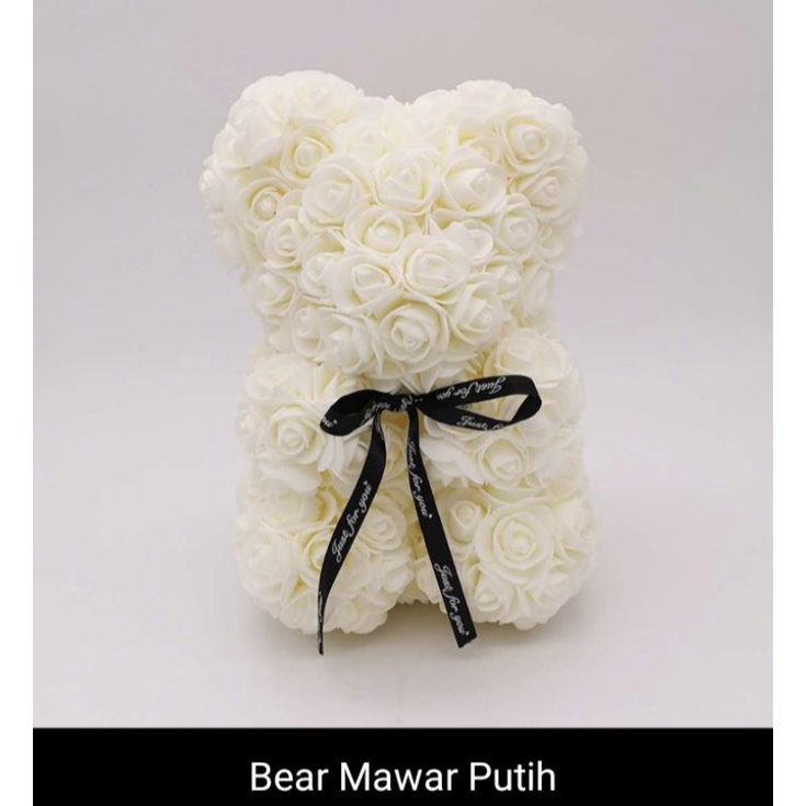 Boneka bunga mawar spons bunga rose beauty/ bunga spons tedy bear putih