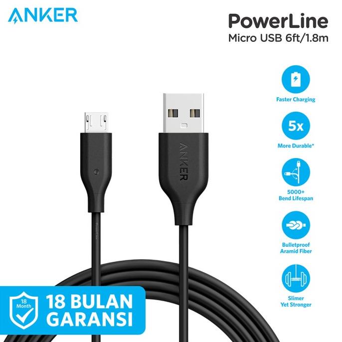 ORIGINAL Cable Anker Powerline Micro USB 6ft/1.8m - A8133