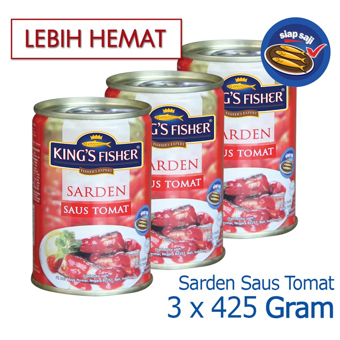 

King's Fisher Paket 3 pcs Sarden saus tomat 425g Makanan Kaleng kings fisher