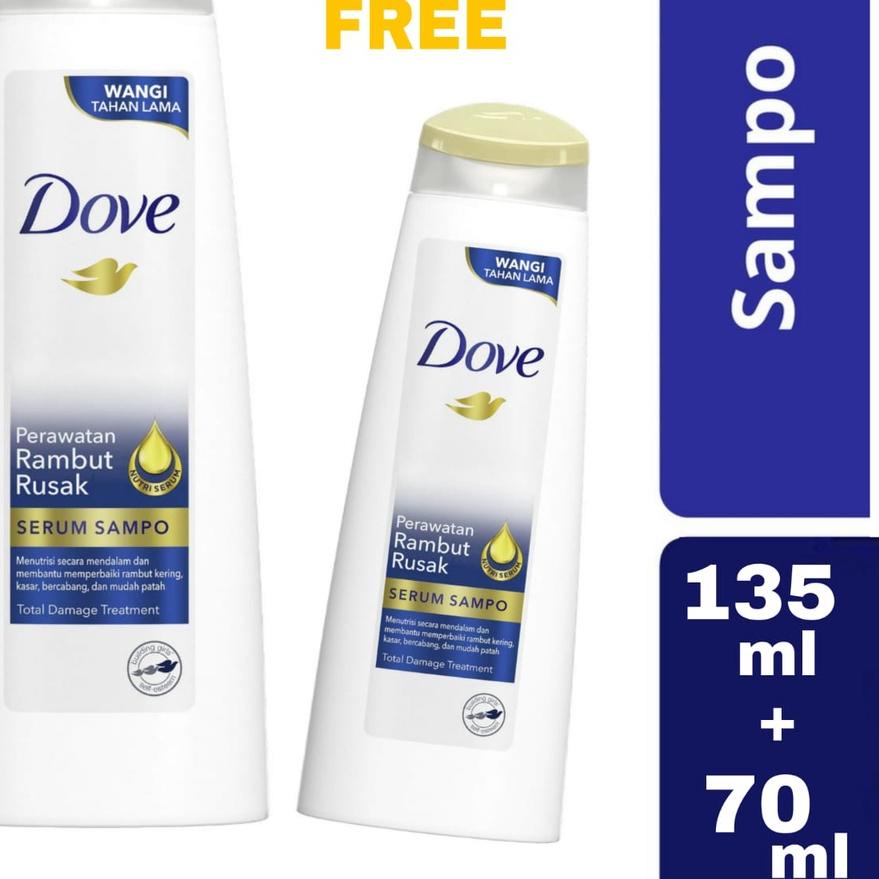 Hot - Dove Perawatan Rambut Rusak Serum Shampoo 135 ML Gratis 70 ML Shampo Rambut Treatment Serum ..