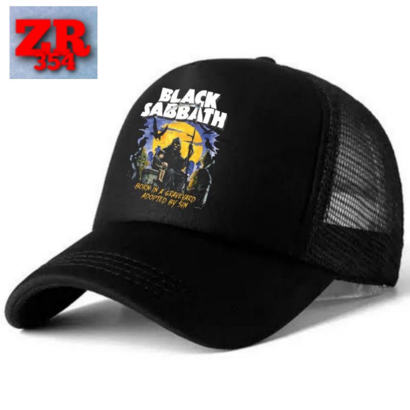 Topi BLACK SABBATH - BORN IN A GRAVEYARD / topi trucker / topi BAND METAL / topi jaring / topi baseb