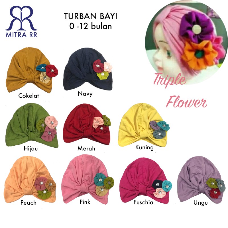 Turban Bayi / Turban Anak ( 0-3 tahun ) Headwrap Baby Renda Pompom Pita Pearl Bunga Spandex Newborn