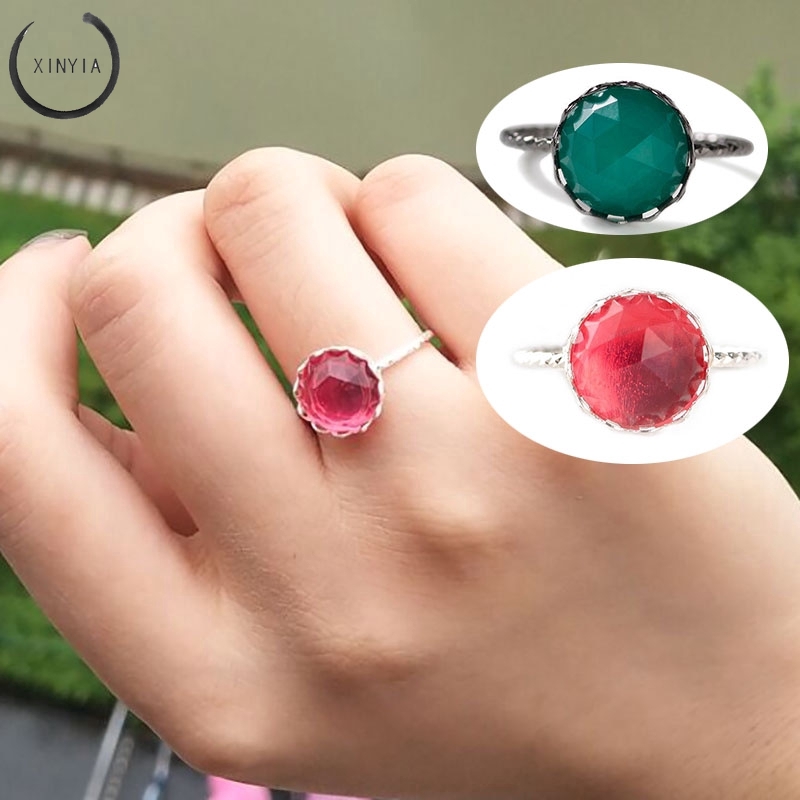 Merah Dan Hijau Resin Batu Permata Imitasi Cincin Geometris Cincin Tren Unisex