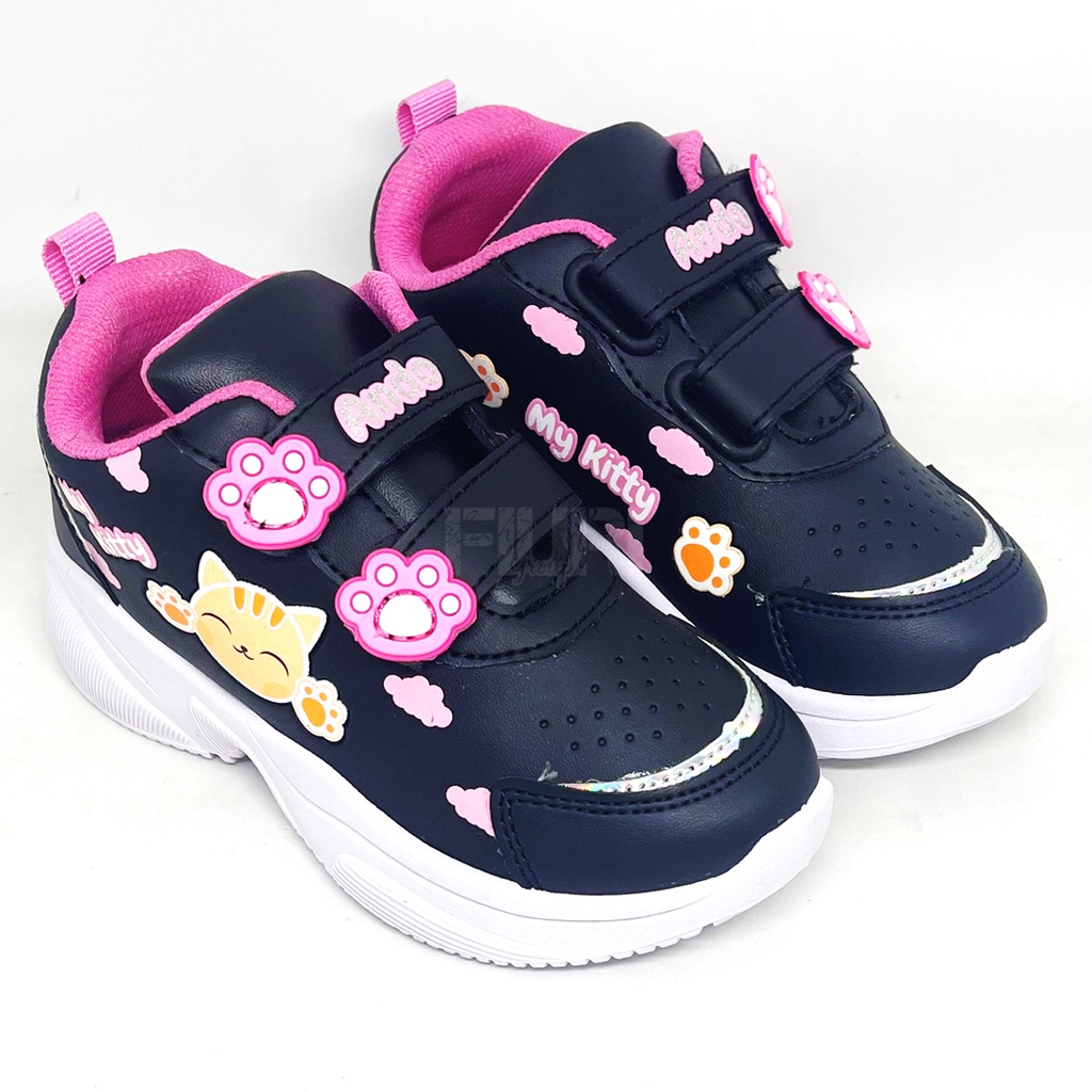 FIURI - ANDO ORIGINAL - MIAW PEREKAT 29-32 HITAM PINK - SEPATU SNEAKERS KANVAS SOL KARET ANAK KECIL PEREMPUAN  - SEPATU KUCING KETS LUCU FASHION TRENDY - SEPATU SEKOLAH PAUD TK KRETEKAN PEREKAT CEWEK MURAH PROMO DISKON BONUS KAOS KAKI