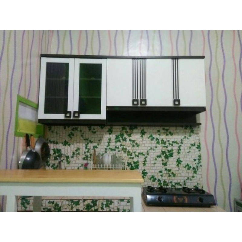 RAK PIRING LEMARI GANTUNG DAPUR KITCHEN SET ATAS RAK BUMBU  DAN KACA  25533