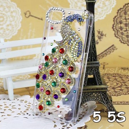 FOR IPHONE 5 5S -LUXURY HARD CASE PEACOCK COLORFUL DIAMOND BLING CASING
