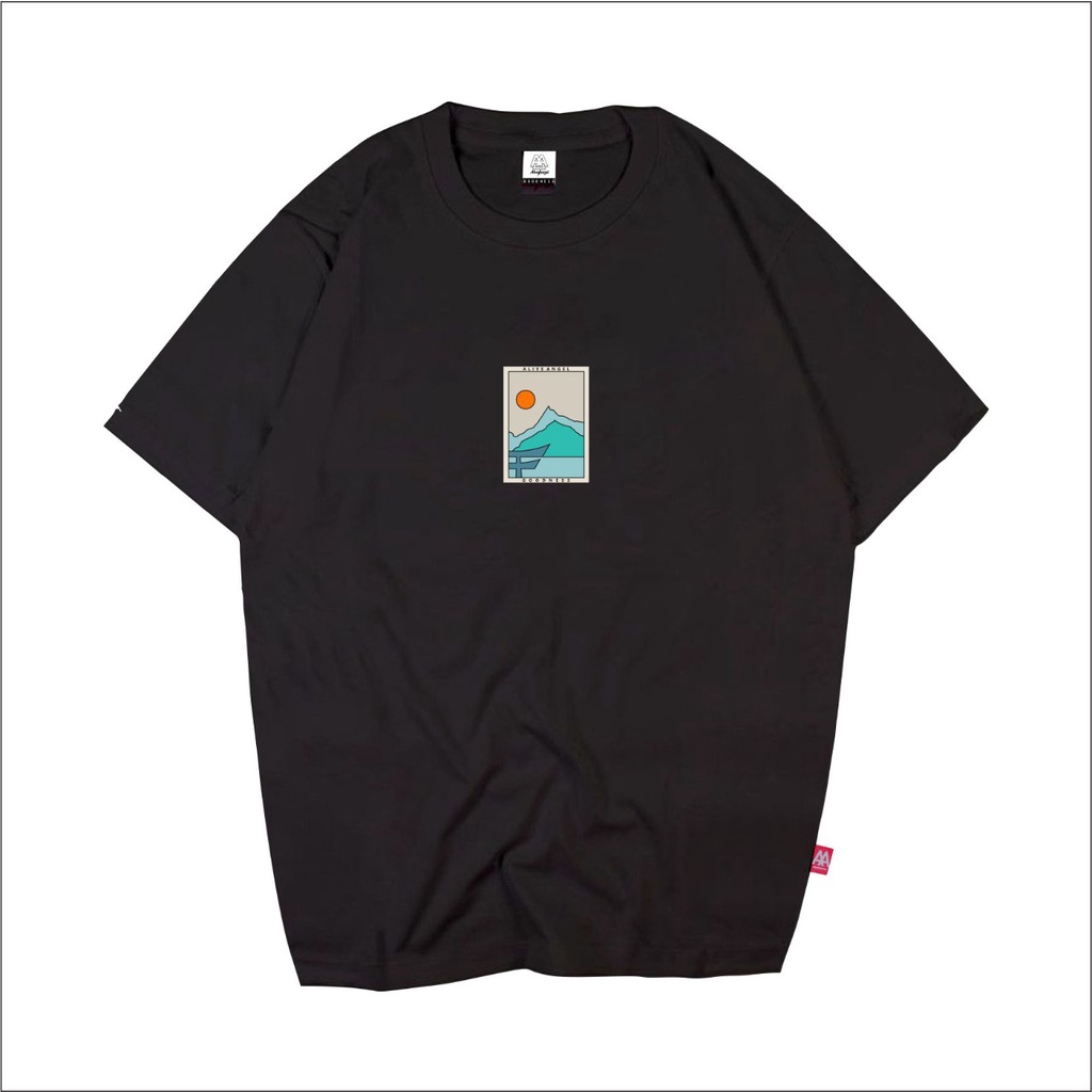 TSHIRT DISTRO SIMPLE MOUNTAIN FUJI / ALIVE ANGEL GOODNESS / KAOS PRIA HITAM / OUTDOOR / LENGAN PENDE
