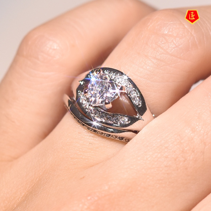 [Ready Stock]Creative Personality Inlaid Heart-Shaped Diamond Ring Set