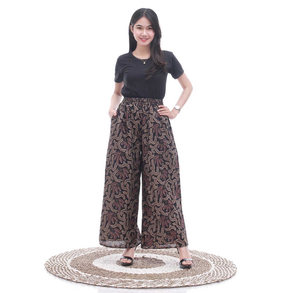 Kulot Panjang Wanita Bahan Katun Nyaman Ada Saku Murah Muat Jumbo Pinggang Elastis-petiran