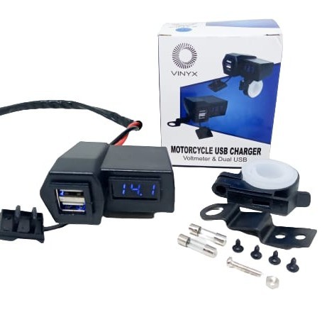 USB CHARGER HP MOTOR + VOLTMETER UNIVERSAL JEPIT SPION MERK VINYX