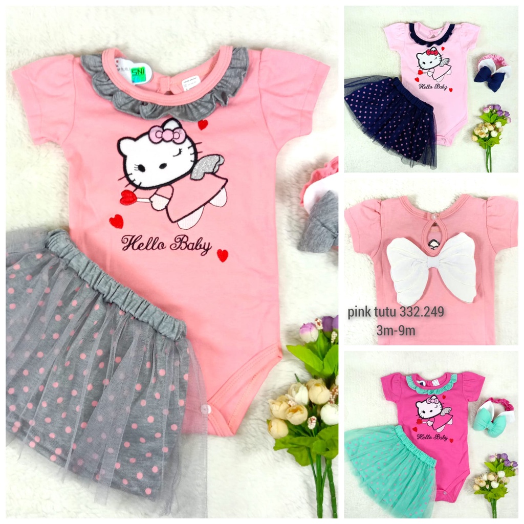 Baju Anak Bayi Perempuan 0 3 5 9 12 Bulan Set Jumper Bayi Rok Bandana Sayap Kitty Angel