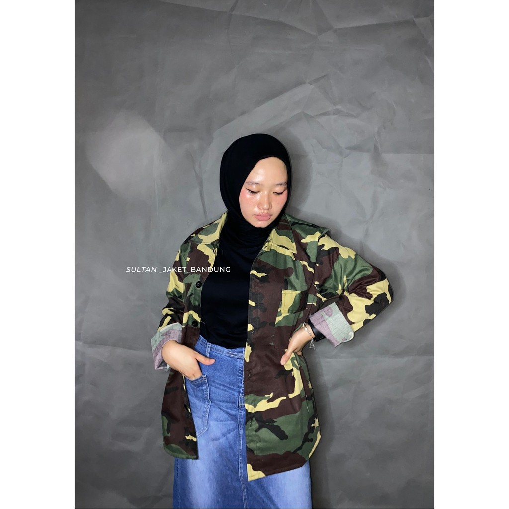 Jaket Semi Parka Loreng II Trucker Loreng Wanita II Jaket Gunung ModelTerbaru