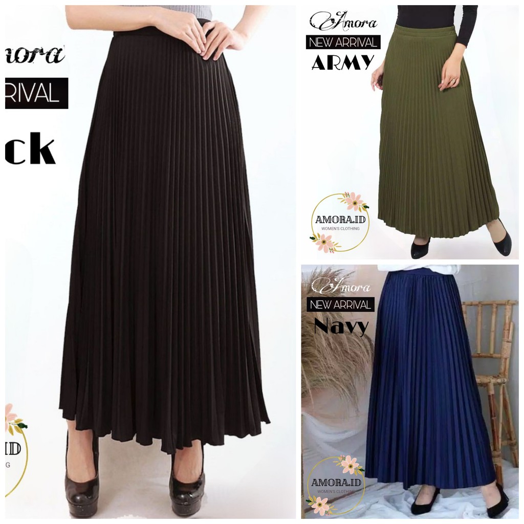 AMORA - ROK PLISKET PANJANG PREMIUM Model Mayung Tebal Pleated Maxi Skirt Fit S-XXL