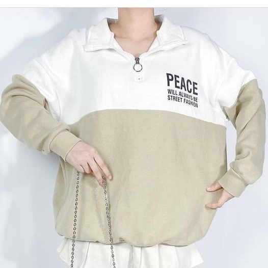 CREWNECK PEACE ZIPER COLLAR OVERSIZE SWEATER / SWEATSHIRT SWEATER OVERSIZE WANITA