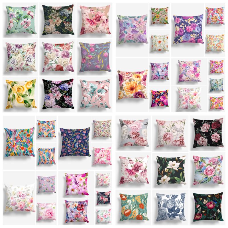 SARUNG BANTAL SOFA PRINT MOTIF BUNGA PASTEL BLOOMING FLORAL 40X40 CM