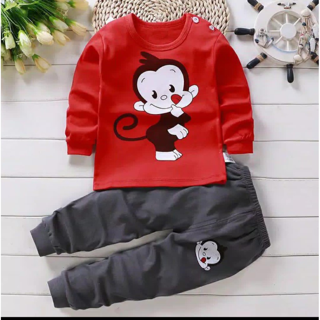 SETELAN ANAK TERMURAN DAN KEKINIAN MOTIF MONYET LUCU setelan sweater anak trendy setelan sweater anak kekinian