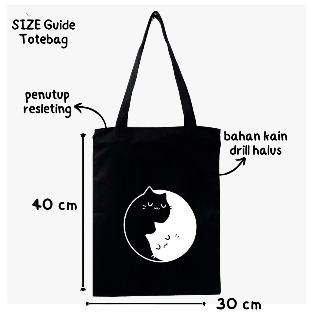 NEW Totebag / Stringbag kucing yinyang bahan kain drill halus || Kiiyoomii ||