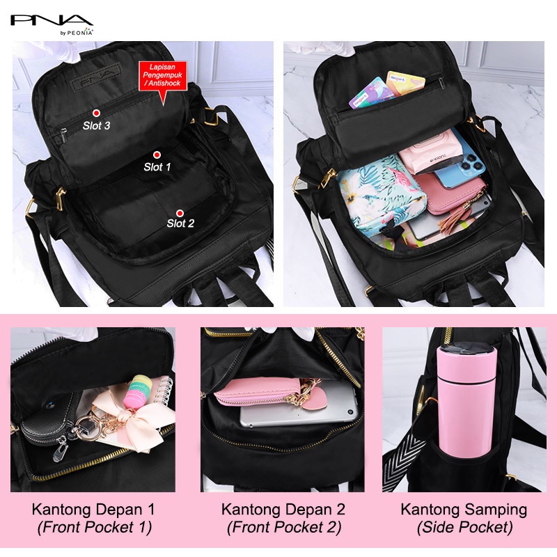 Peonia PNA YOOMI Water Resistant Ransel Korea Tas Wanita Punggung Design Anti Maling Import Kantor Kerja Sekolah Kuliah Outdoor Trendy Fashion Style Travel Casual Backpack Anak Remaja Perempuan Selempang Cewek Bag-2
