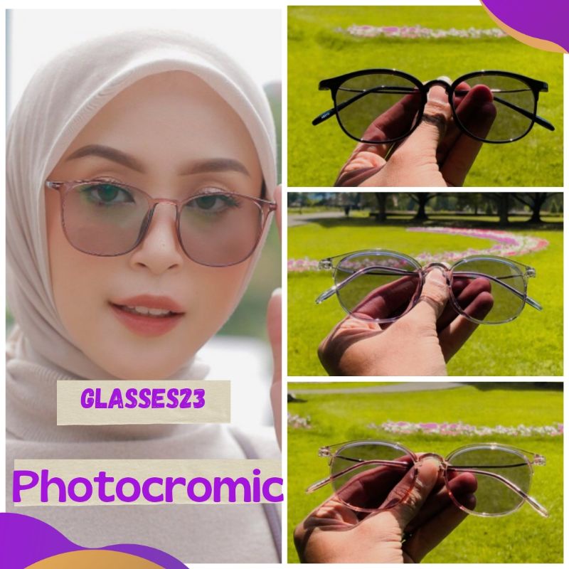 PAKET Kacamata Photocromic Blueray Anti Radiasi Vintage Wanita Pria Terbaru Import Fashion