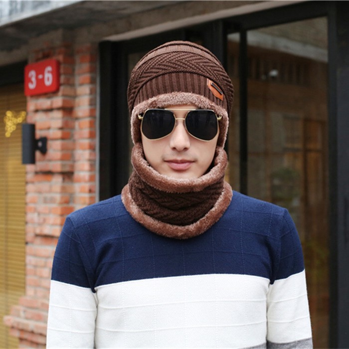 Set Topi Kupluk Beanie Hat Import Lapis Bulu Kupluk Winter