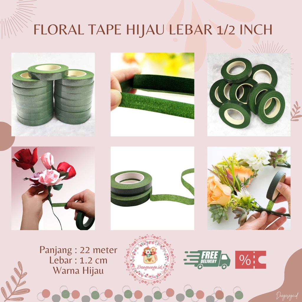

[1 ROLL] FLORAL TAPE SELOTIP TANGKAI BUNGA 25 YARD LEBAR 1/2 INCH | SELOTIP HIJAU SELOTIP DAUN ISOLASI BUNGA ISOLASI DAUN HIJAU TAHAN AIR