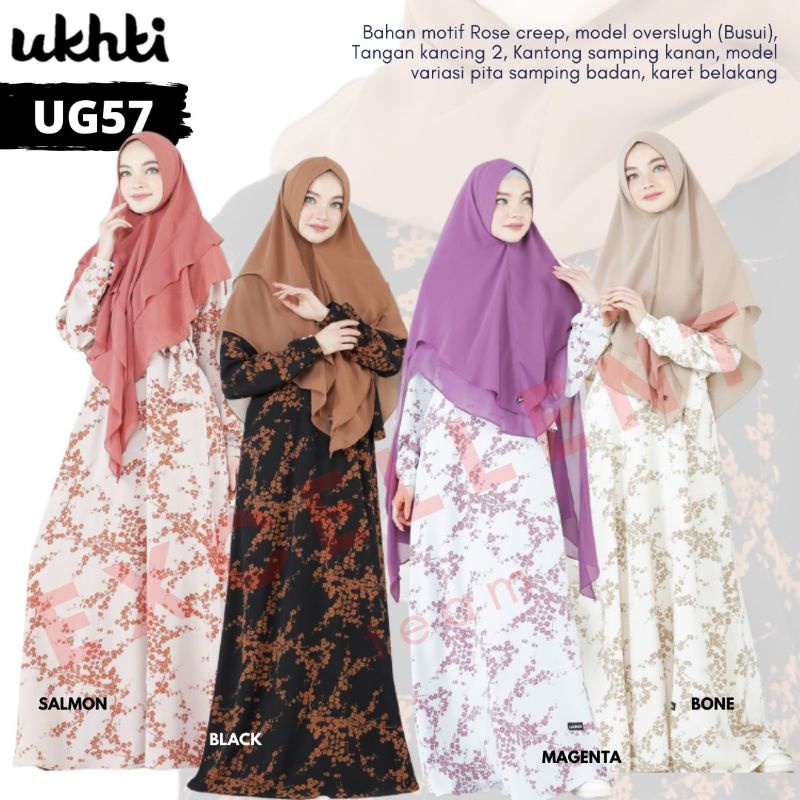 Gamis Premium UG 57 Hitam by Ukhti|Gamis Syari|Gamis Motif Print|Gamis Motif Bunga|Gamis Branded|Gam
