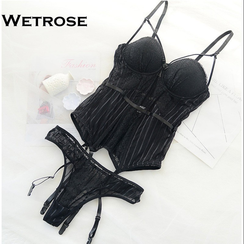 【Wetrose】Premium Korset Bustier Push Up Sexy Bahan Lace Dengan Sabuk Garter Untuk Wanita Hadiah Hari Valentine