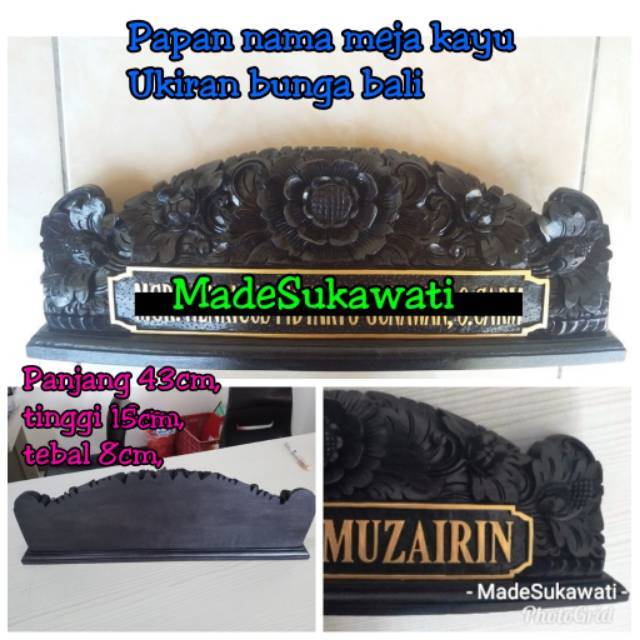 Papan nama Kayu ukiran bunga Matahari bali name plate handmade isi tatakan hiasan dekorasi