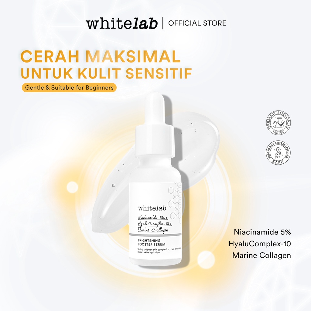 Whitelab Brightening Booster Serum - Niacinamide 5% - Serum Cerah Maksimal Pemutih Untuk Kulit Sensitif Dan Berminyak Dengan Niacinamide, Hyaluronic & Collagen [BPOM]