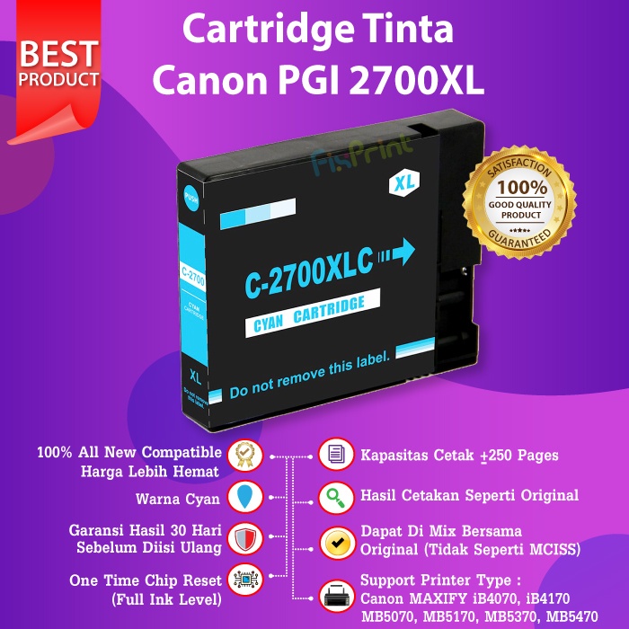 Cartridge Tinta Compatible PGI 2700XL PGI2700 XL Black Cyan Magenta Yellow For Printer Canon IB4070 IB4170 MB5070 MB5170 MB5370 MB5470