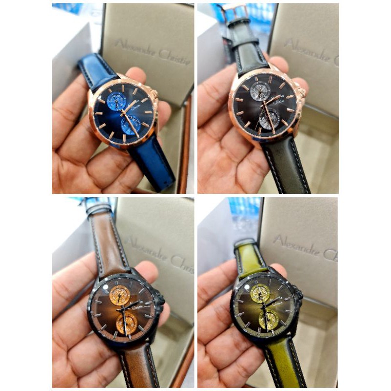 jam tangan alexandre christie ac6573 man leather 6573